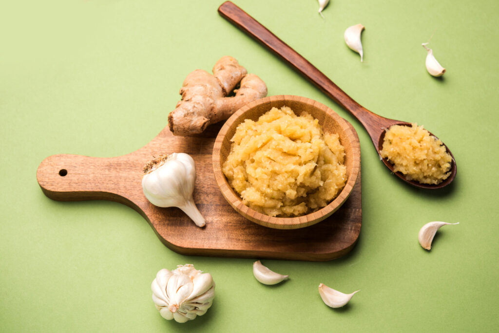 Ginger garlic paste also known as Adrak Lahsun puree. Credit: Shutterstock