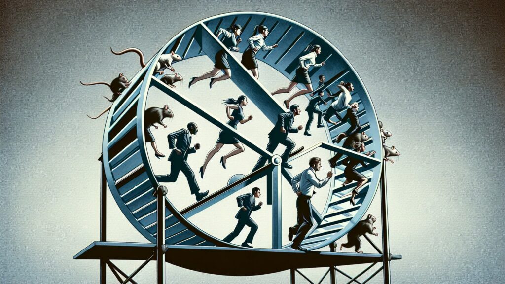 Immagine rappresentativa che mostra esseri umani in una corsa dei topi