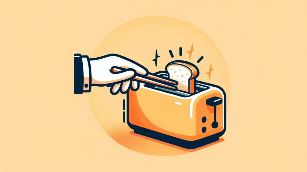 Toasting the last pieces of a bread loaf can sometimes leave them stuck in the toaster. Image credit: Dall-E 3