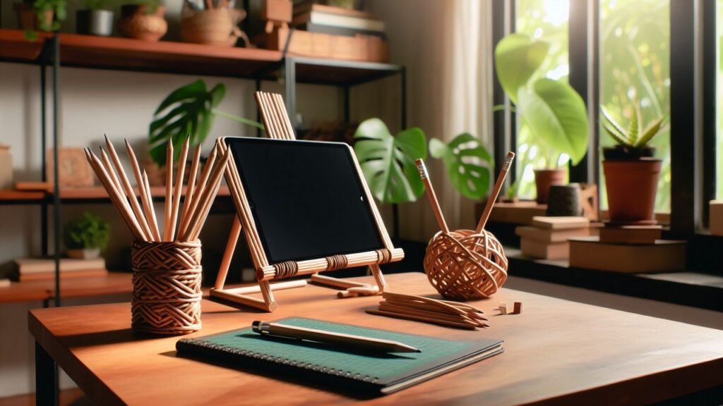 You can create a functional iPad stand from a handful of chopsticks. Image credit: Dall-E 3