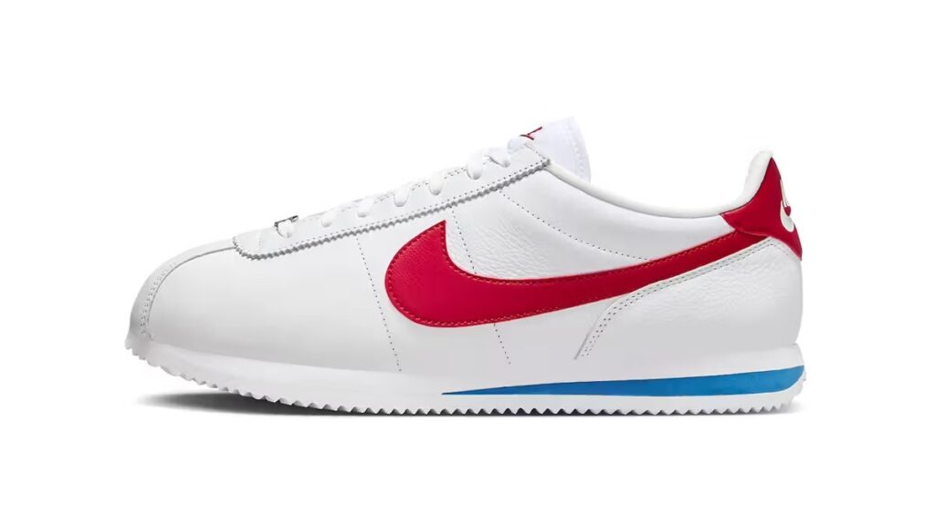 The Nike Cortez Forrest Gump is a reimagination of the model that made its debut at the 1972 Olympics. Image credit: Nike