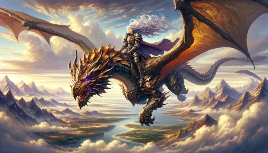 Imagen de representación de Daenerys Targaryen montando un dragón. Imagen vía Dall-E 3