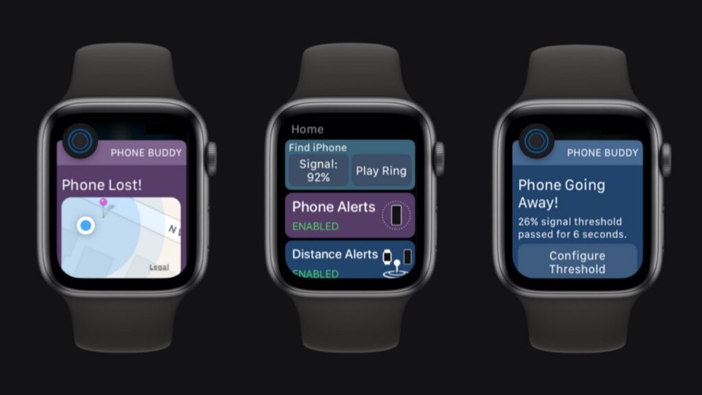 The Phone Buddy app uses Bluetooth to monitor how far apart your iPhone and Apple Watch are. Image credit: Phone Buddy