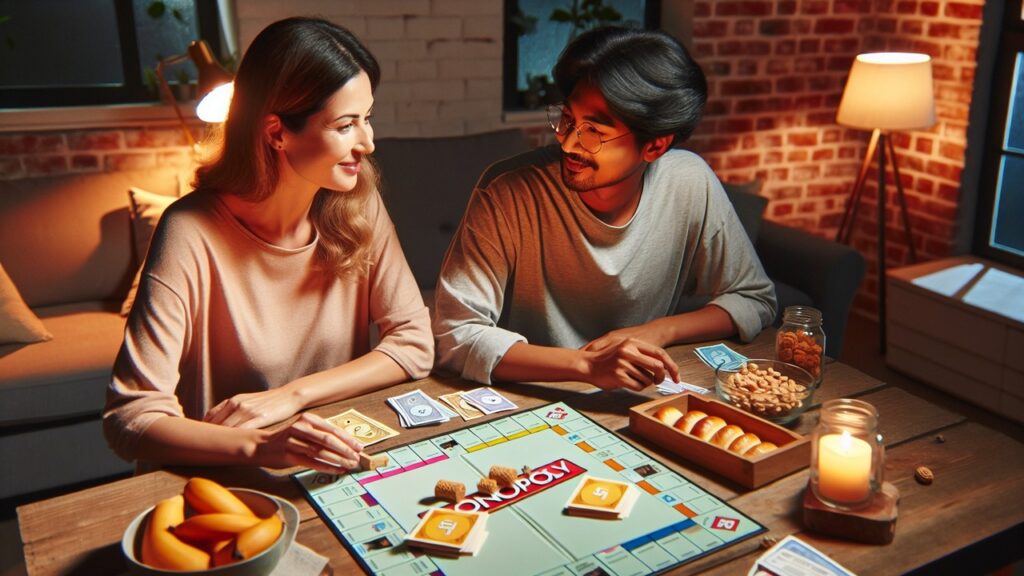Board games aren't just for kids! Make Monopoly interesting by placing a wager: the loser buys dinner. Image: Dall-E 3