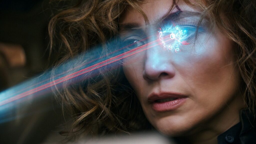 Jennifer Lopez stars in "Atlas," where she plays a brilliant data analyst with a strong aversion to artificial intelligence. Image: Netlfix