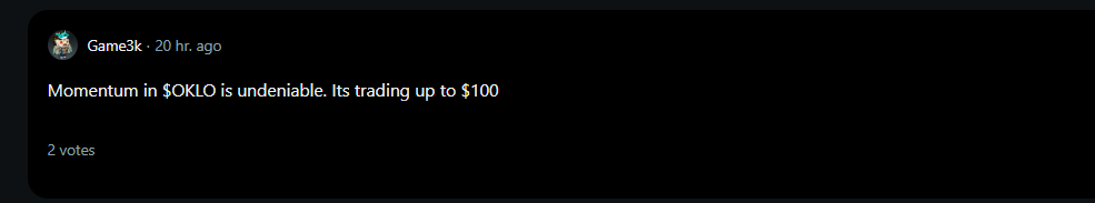 A comment on Reddit about OKLO stock.