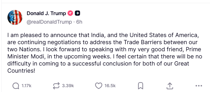 Post from Donald Trump's Truth Social account