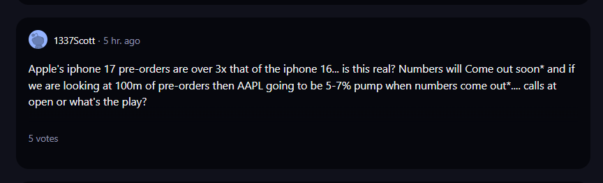 A comment talking about AAPL stock on Reddit. 