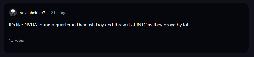 A screenshot of a comment on Reddit about NVDA.