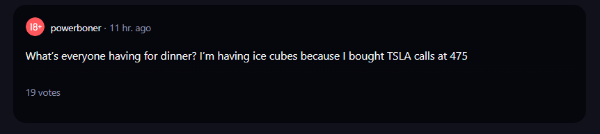 A Reddit comment on TSLA stock from the r/wallstreetbets daily discussion subreddit. 
