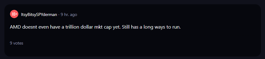 A comment on r/wallstreetbets subreddit about AMD.