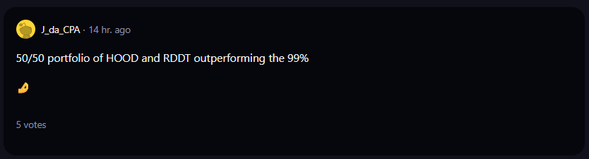 A comment on r/wallstreetbets subreddit about HOOD.