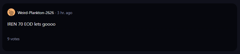 A comment on r/wallstreetbets subreddit about IREN.