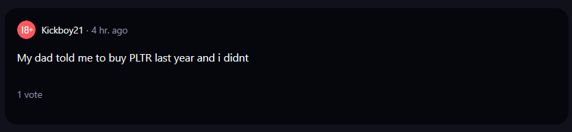 Un commentaire sur PLTR dans le subreddit r/wallstreetbets de Reddit.