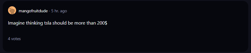 Un commentaire sur TSLA dans le subreddit r/wallstreetbets de Reddit.
