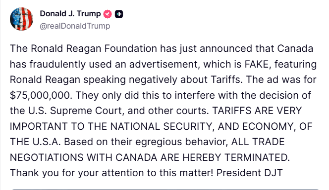 Donald Trump's post on Canada.