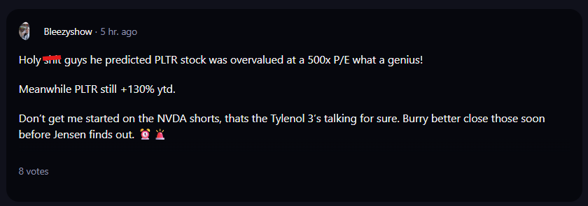 A comment by a user on r/WallStreetBets subreddit.