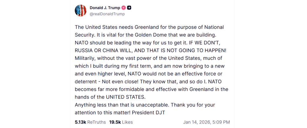 Donald Trump's Truth Social post before meeting between Vice President J.D. Vance, Secretary of State Marco Rubio and Danish Foreign Minister Lars Løkke Rasmussen