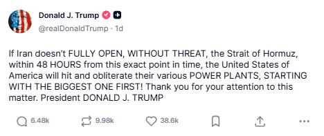 Trump's ultimatum to Iran.