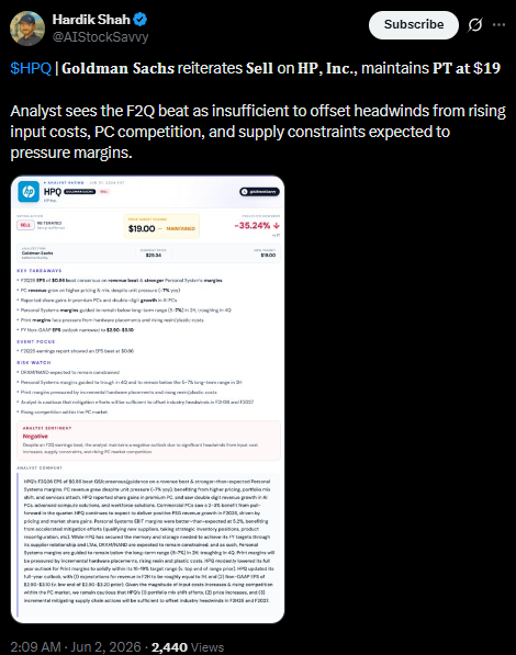 Goldman Sachs On HPQ