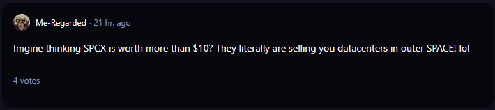 A comment on r/WallStreetBets subreddit.
