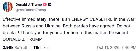 President Donald Trump's post on Truth Social