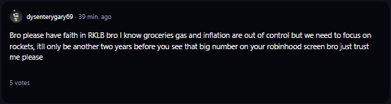 A comment on r/WallStreetBets subreddit.